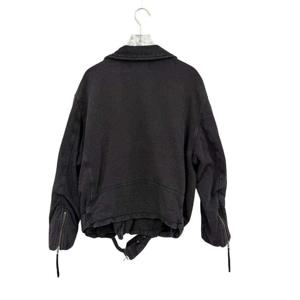 We the Free People Rebel Knit Oversized Cotton Biker Zip-Up Edgy Black Jacket - Picture 11 of 15